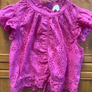 Jennifer & Grace Pink Danube Eyelet Embroidered Blouse Top Ruffle Sleeves